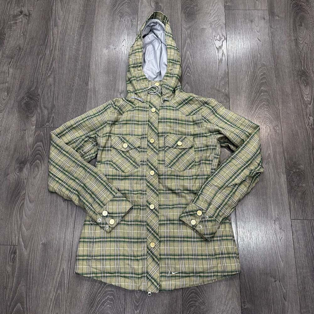 Nike Snowboarding Women's Green Plaid Ski Snowboard Jacket Hooded Vented Sz M